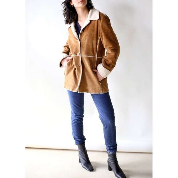 St. John's Bay Jackets & Blazers - Vintage St. John's Bay Woman's Brown Leather Suede Coat w/ Faux Fur Lining sz M